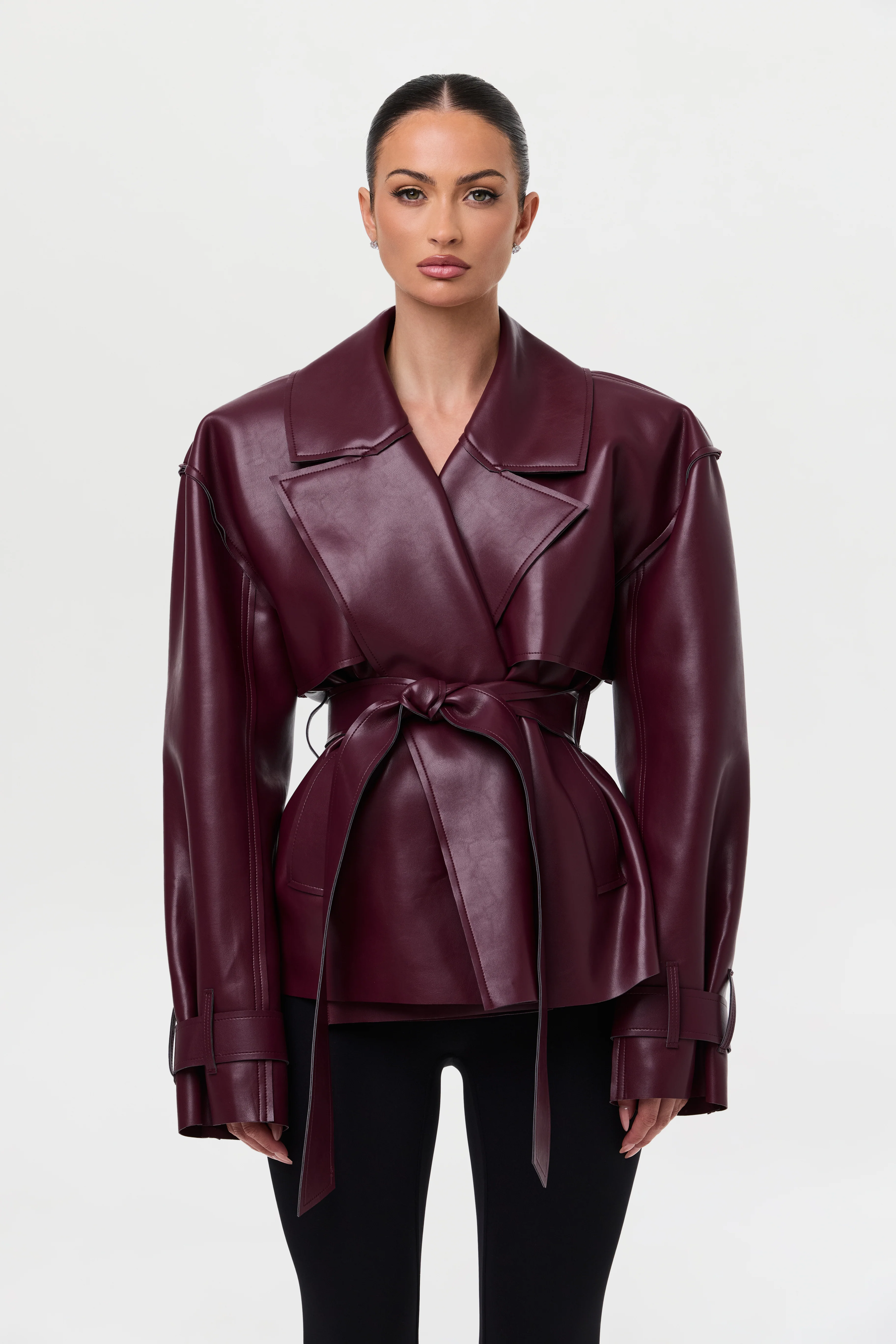 Vegan Leather Cropped Trench Jacket - Naked Wardrobe